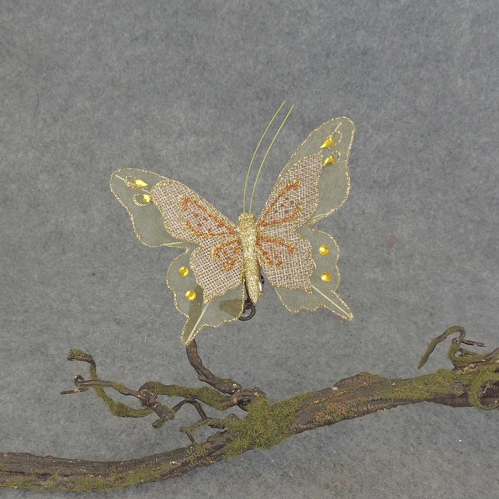4.5" BUTTERFLY BURLAP W/CLIP GOLD