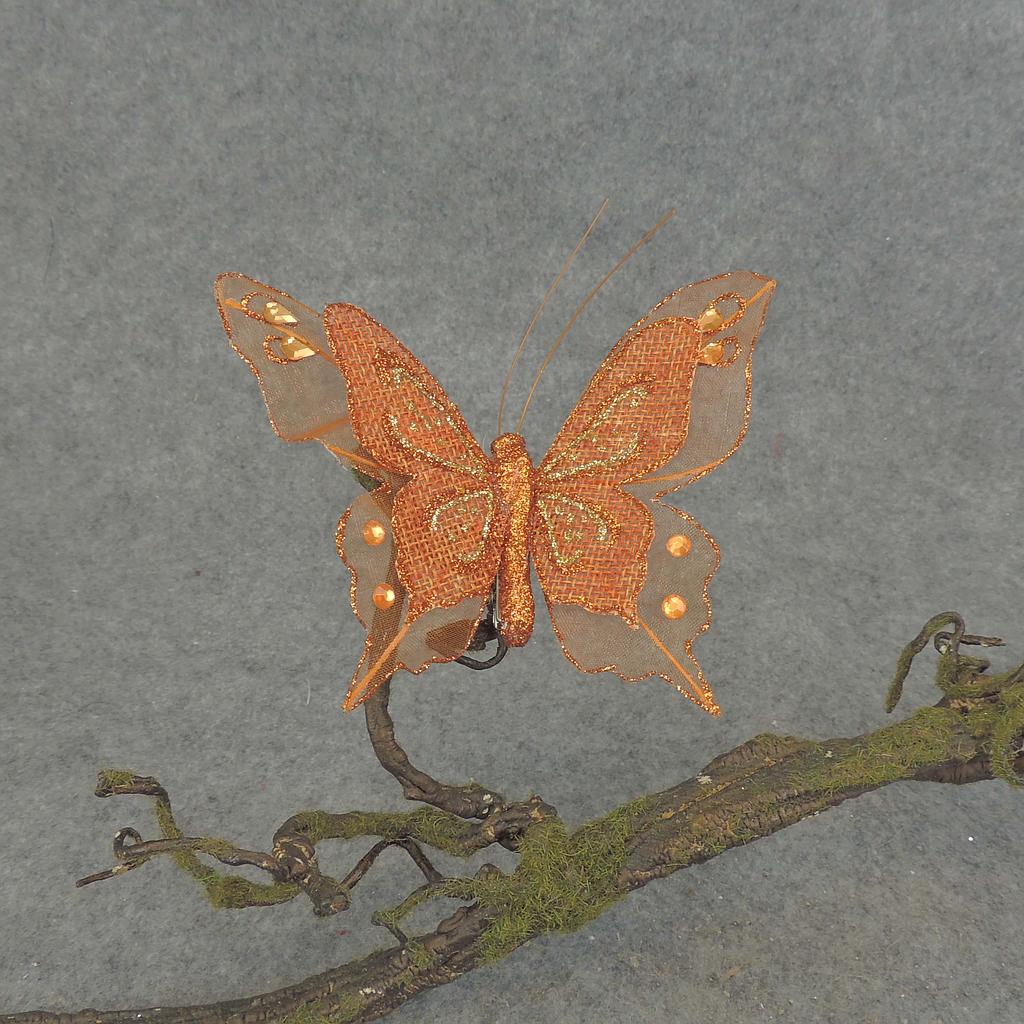 4.5" BUTTERFLY BURLAP W/CLIP ORANGE