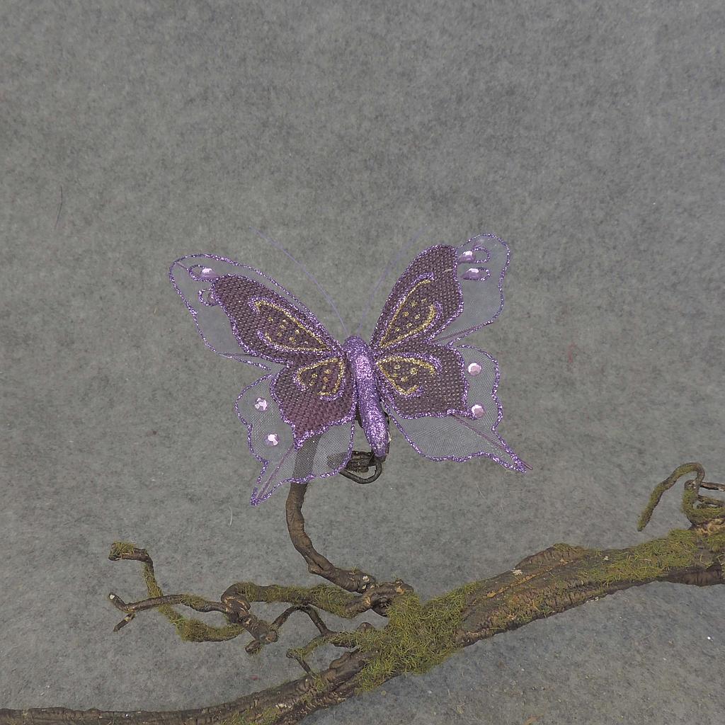 BUTTERFLY BURLAP 4.5&quot; W/CLIP  PURPLE