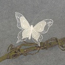 BUTTERFLY BURLAP 4.5" W/CLIP  WHITE