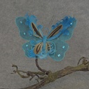 6.5" BUTTERFLY BURLAP/FEATHER W/CLIP BLUE