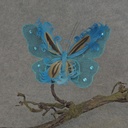 BUTTERFLY BURLAP/FEATHER 6.5" W/CLIP  BLUE