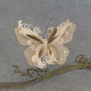BUTTERFLY BURLAP/FEATHER 6.5" W/CLIP  NATURAL
