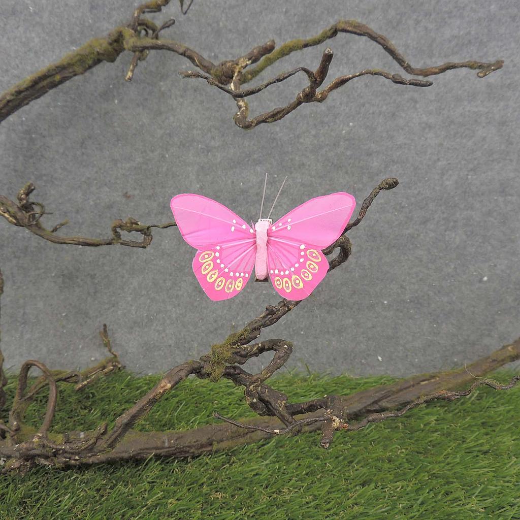 BUTTERFLY 2.5&quot; PINK FEATHER W/WIRE