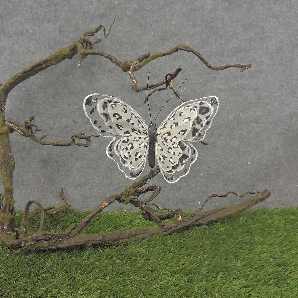 5" BUTTERFLY BLACK/WHITE W/CLP LEOPARD PRINT