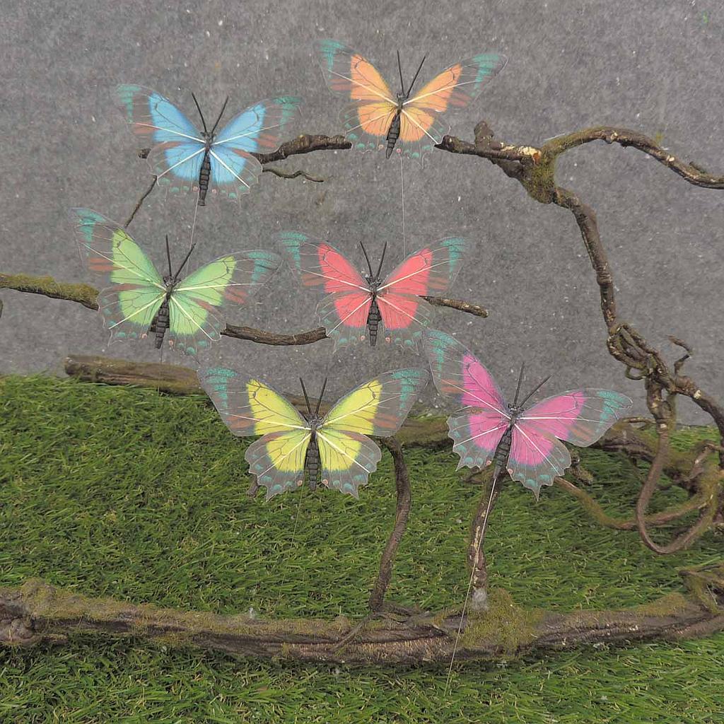 BUTTERFLY 3.5" PRIMARY 6/AST ON WIRE (FEATHER)