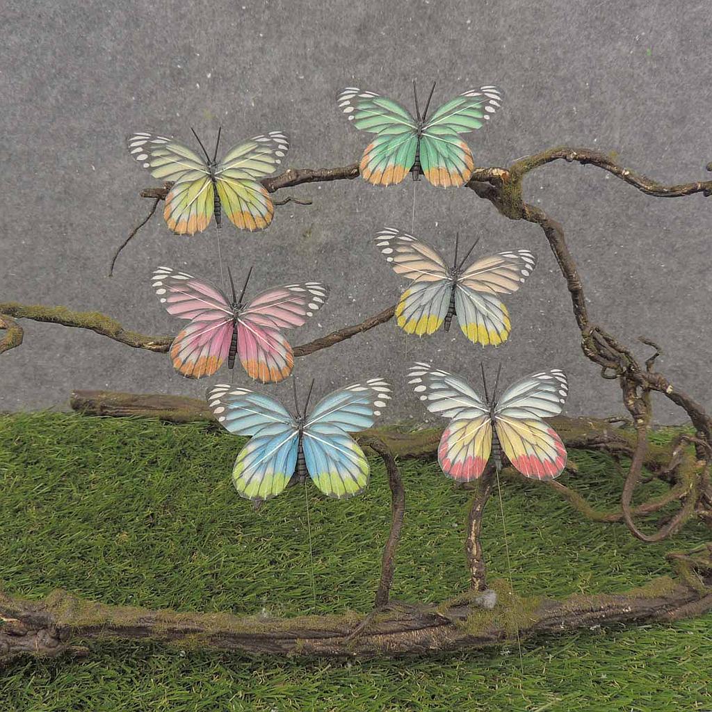 BUTTERFLY 3.5" TRICOLOR 6/AST ON WIRE (FEATHER)