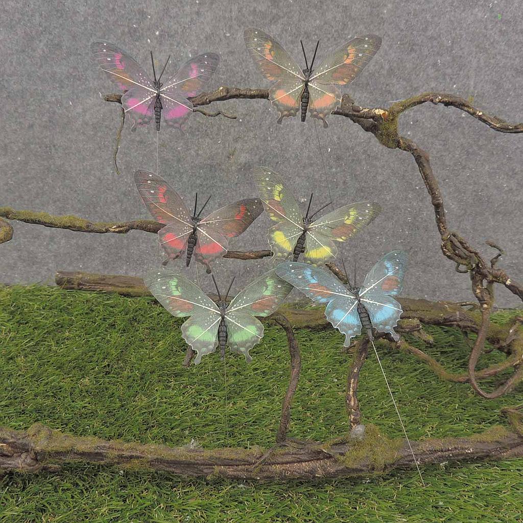 BUTTERFLY 3.5" BLACK MIX 6/AST ON WIRE (FEATHER)