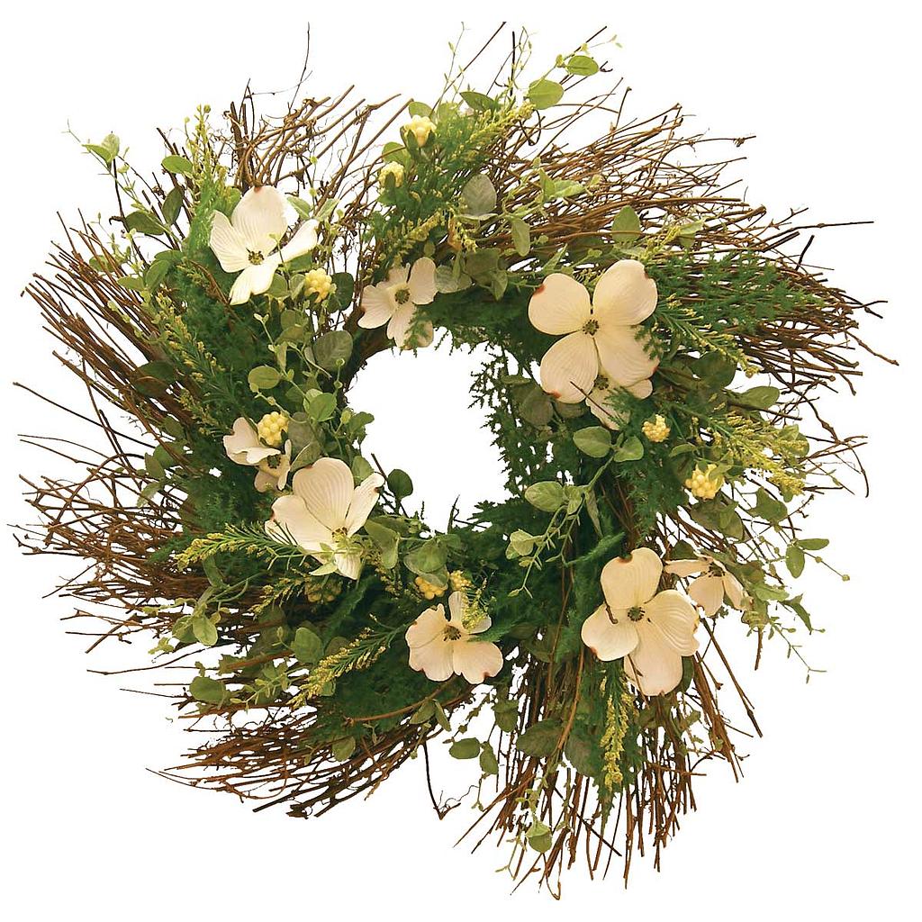 WREATH 20&quot;DOGWOOD/BERRY/HEATHER CRM/WHITE