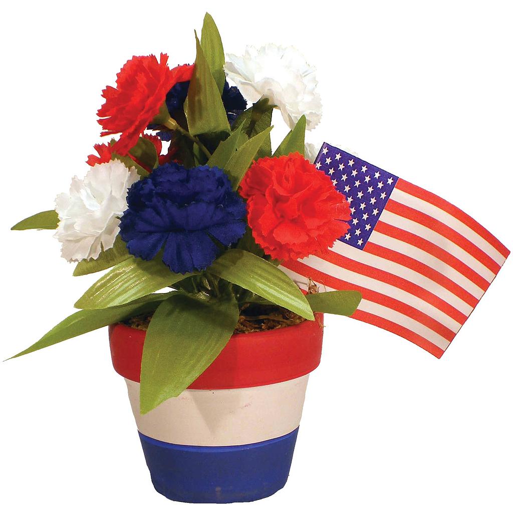 POTTED 7&quot;CARN W/FLAG RED/WHT/BLUE