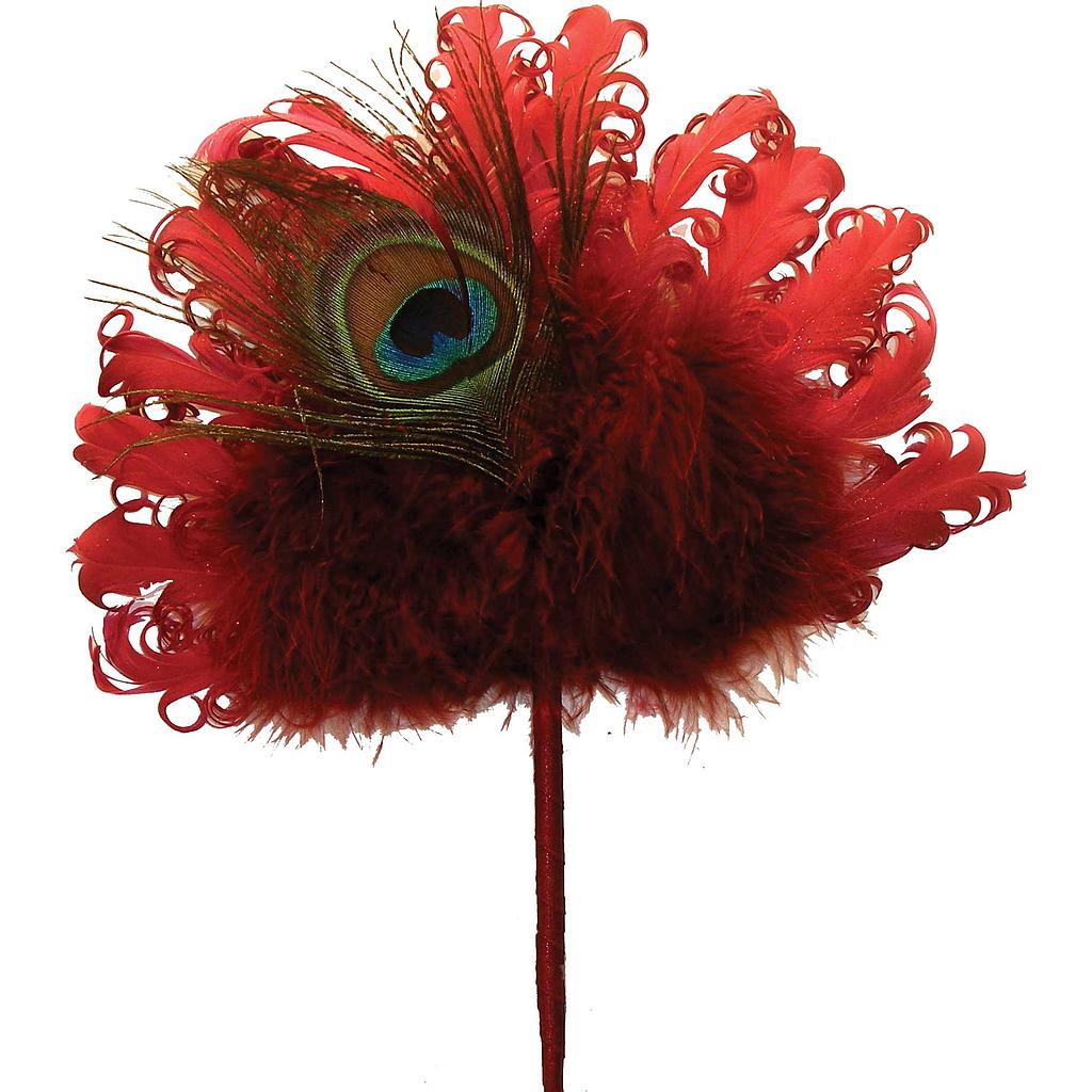 10" FEATHER FAN W/MICA&HANGER BEAUTY/BURGUNDY