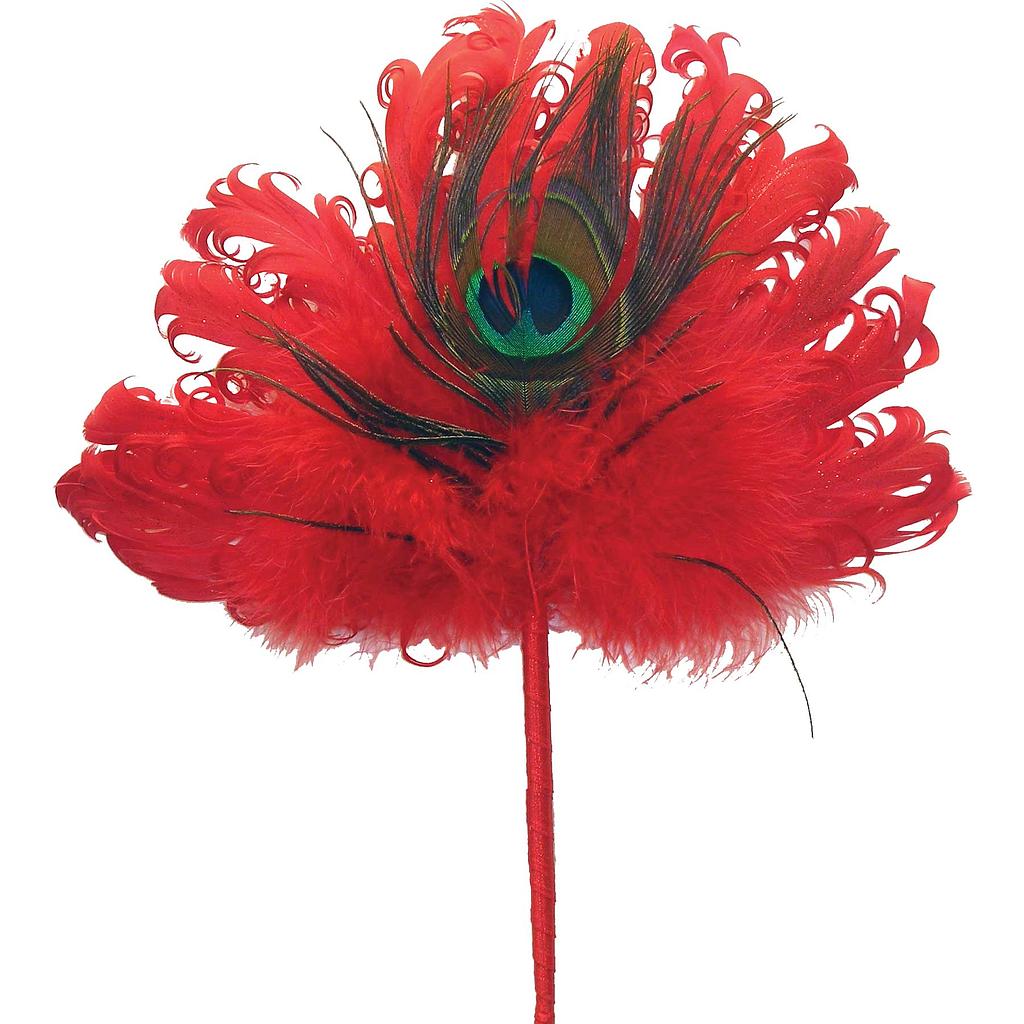 10" FEATHER FAN W/MICA&HANGER RED