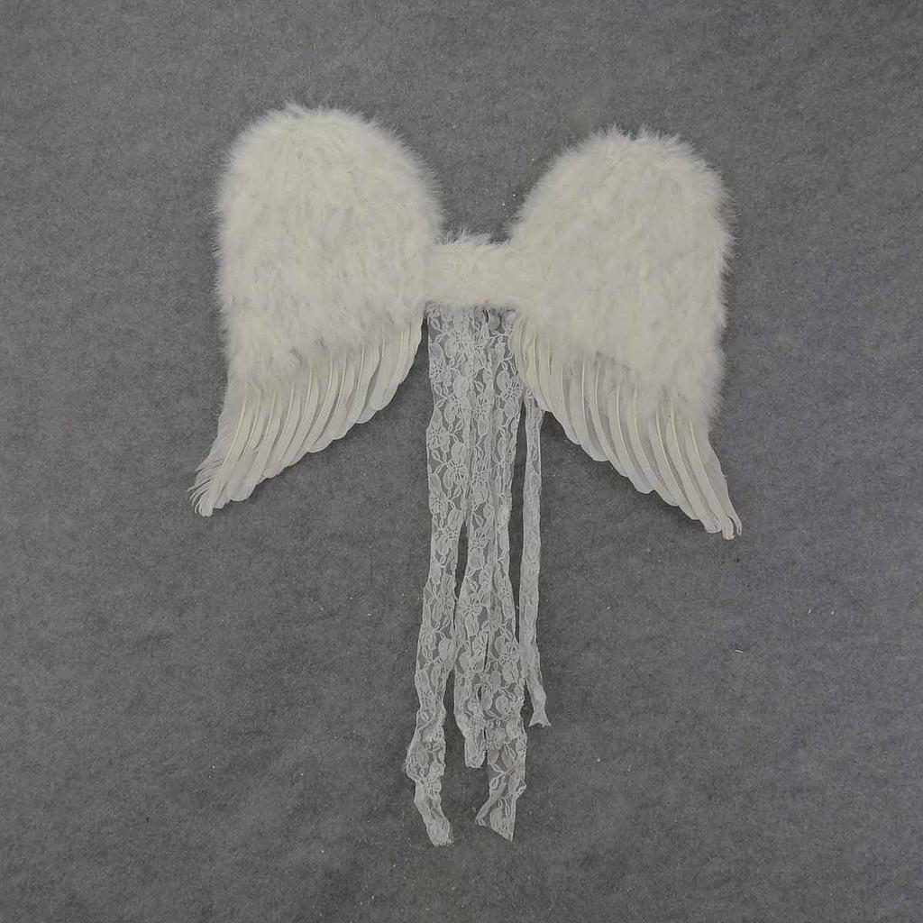 15" ANGEL WINGS FEATHERED WHITE W/LACE BELT