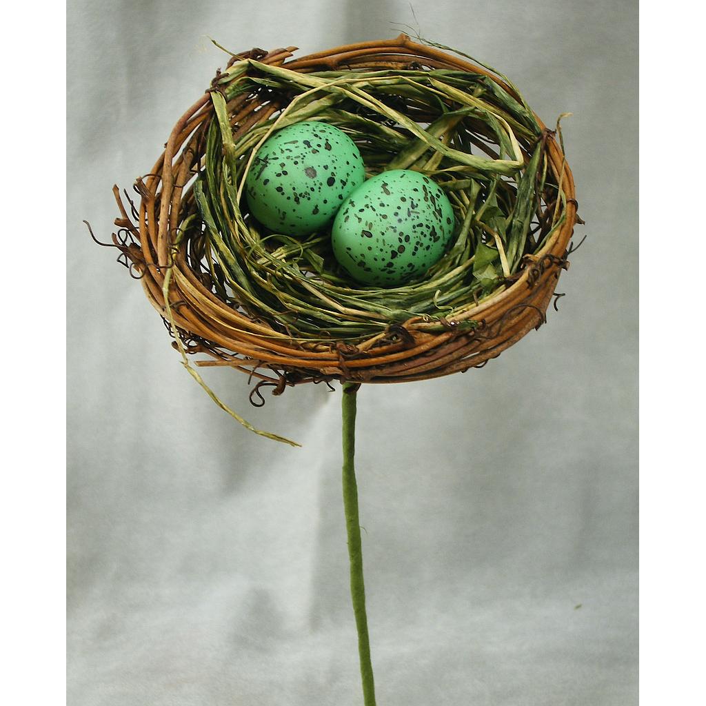 4" NEST TWIG w/2 EGGS & PICK TEAL