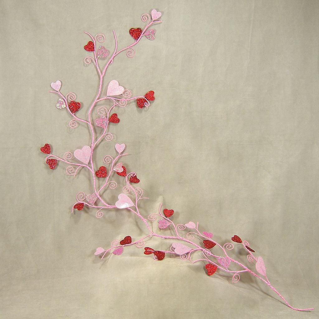 4' GARLAND CURLY WITH HEARTS RED/PINK