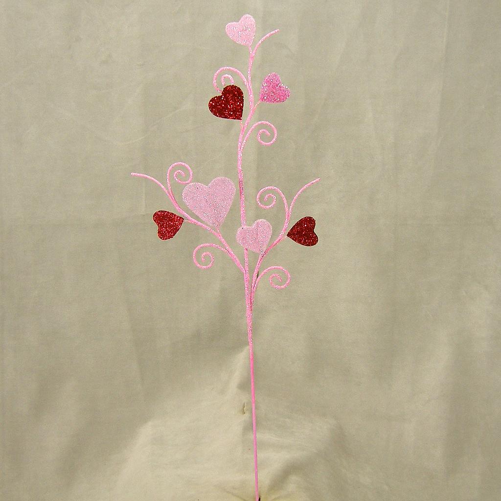 HEART CURLY SPRAY  25" RED/PINK