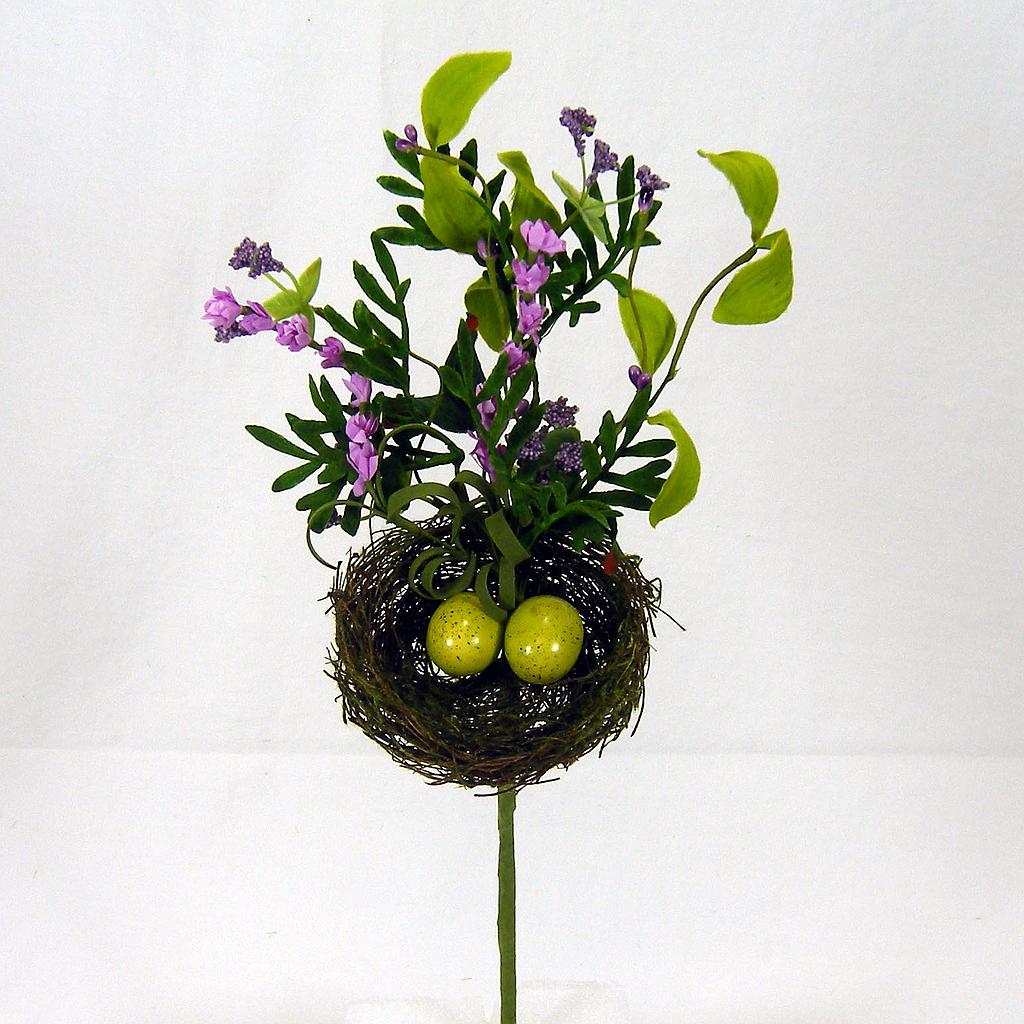 15" MIXED FLOWER PICK LAVENDER W/NEST