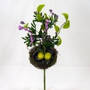 15" MIXED FLOWER PICK LAVENDER W/NEST