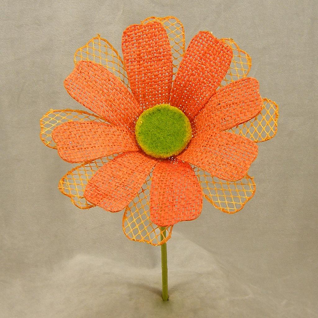 [SA4115-ORG] 7" DAISY BURLAP PICK ORANGE