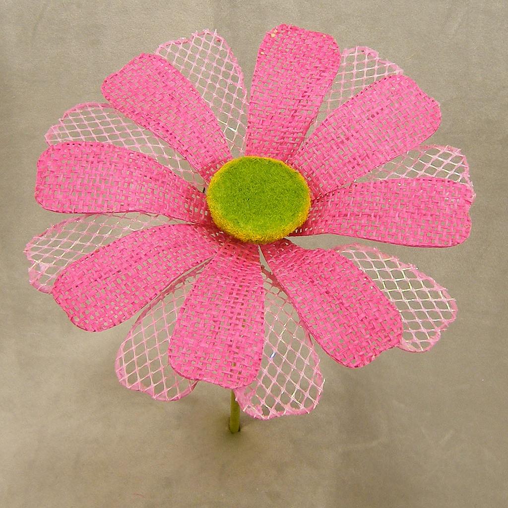 [SA4115-PNK] 7" DAISY BURLAP PICK PINK