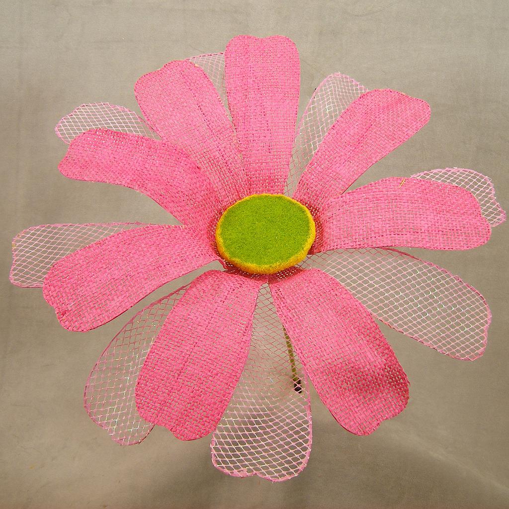 16" DAISY BURLAP PICK W/ROUNDED PETALS PINK
