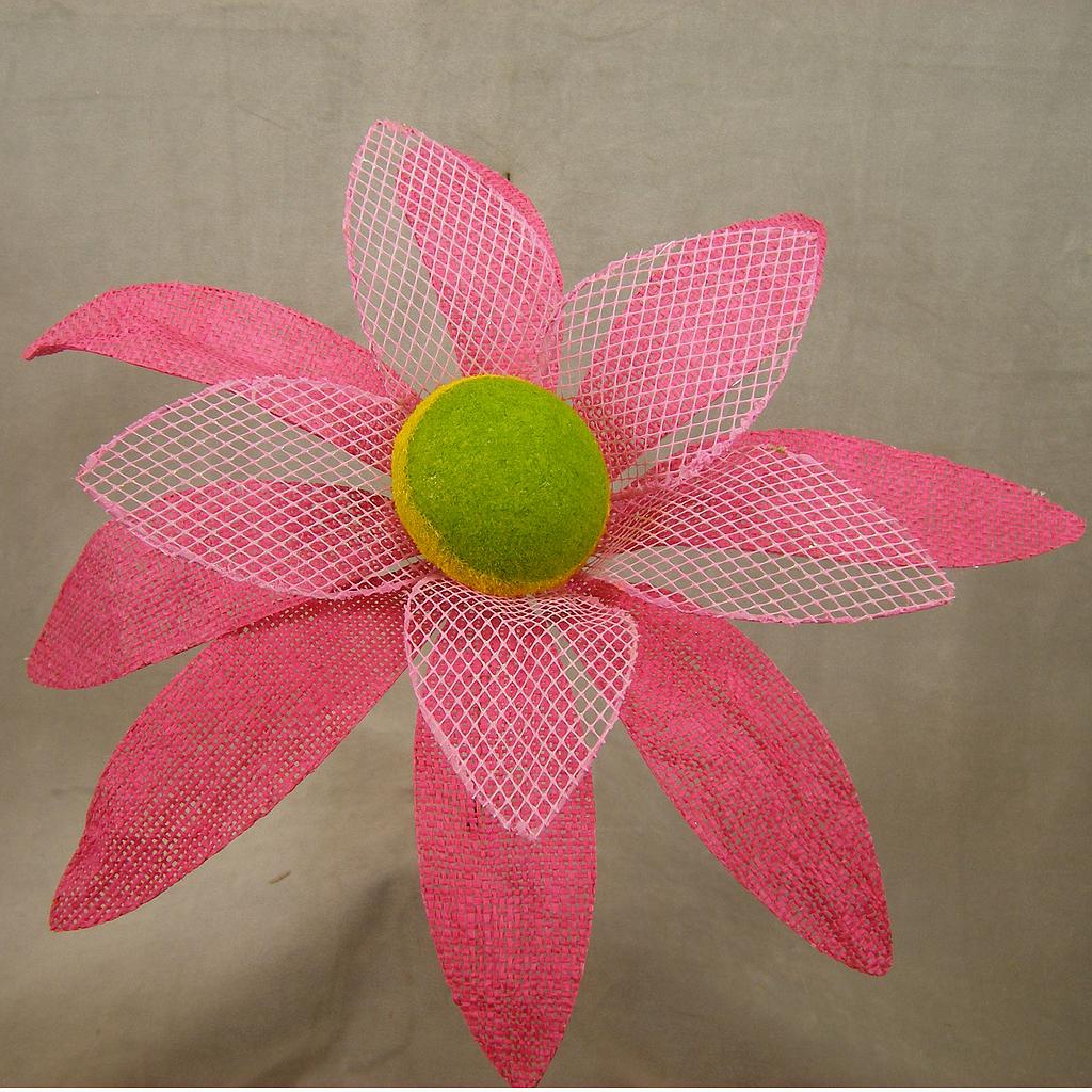 16" DAISY BURLAP PICK W/POINTED PETALS PINK