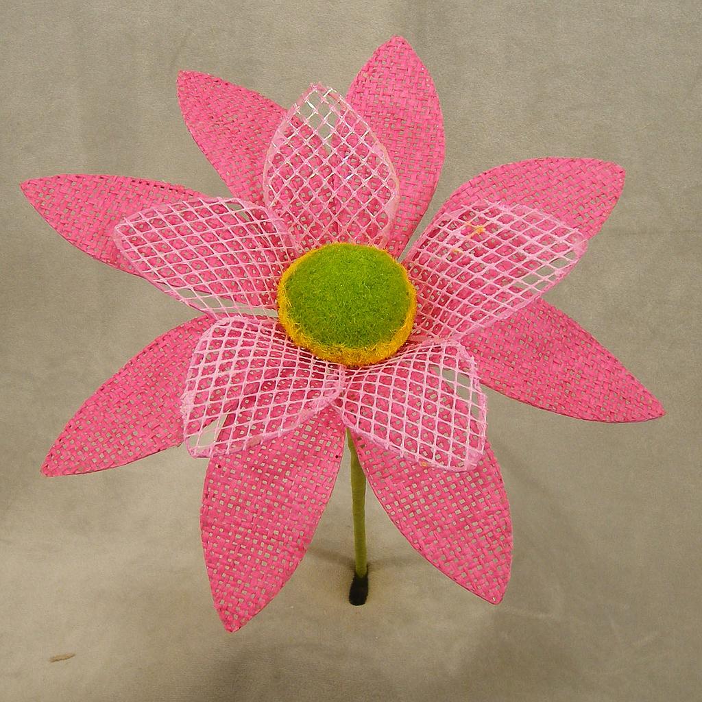 [SA4120-PNK] 8" DAISY BURLAP PICK PINK