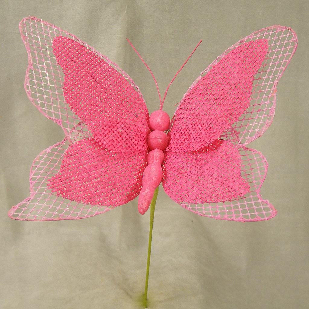 BUTTERFLY 9" BURLAP PICK  FUCHSIA