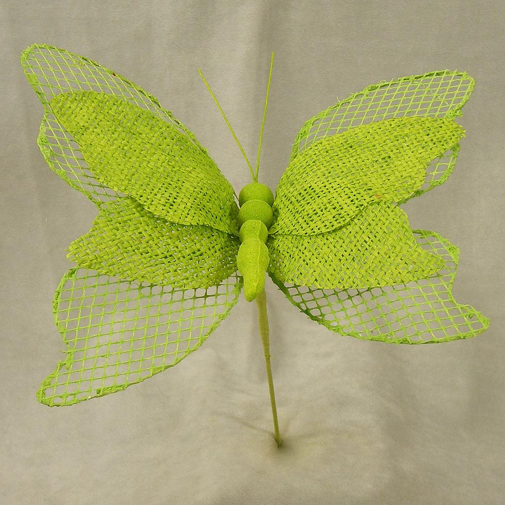 BUTTERFLY 9" BURLAP PICK  GREEN