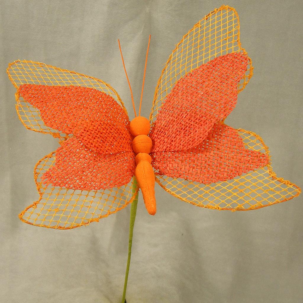 [SA4121-ORG] 9" BUTTERFLY BURLAP PICK ORANGE