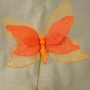 BUTTERFLY 9" BURLAP PICK  ORANGE