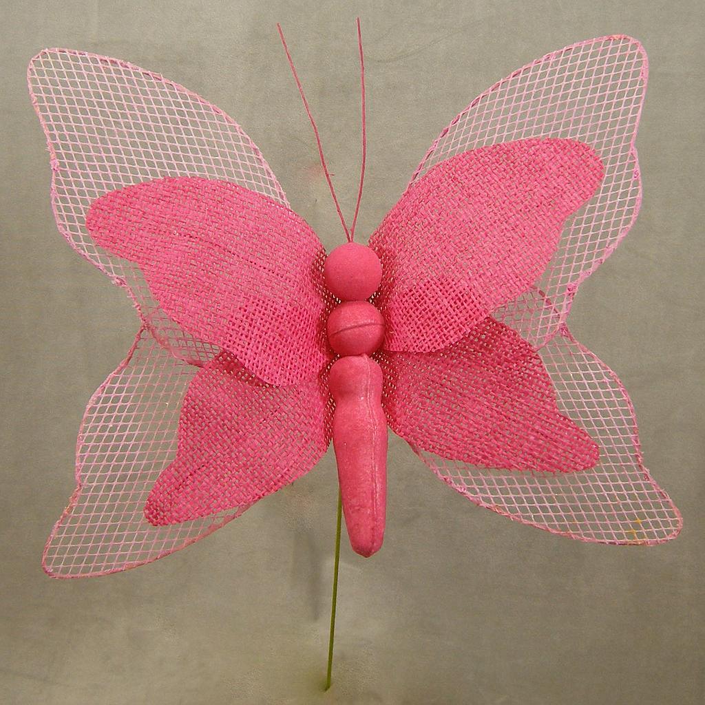[SA4122-FUS] 14" BUTTERFLY BURLAP PICK FUCHSIA