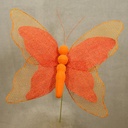 14" BUTTERFLY BURLAP PICK ORANGE