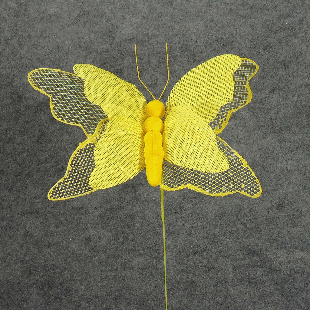BUTTERFLY 14&quot; BURLAP PICK  YELLOW