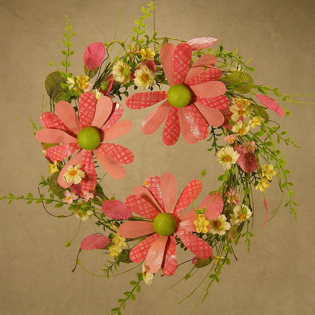 18" WREATH MIXED W/PINK FLOWER PLAID