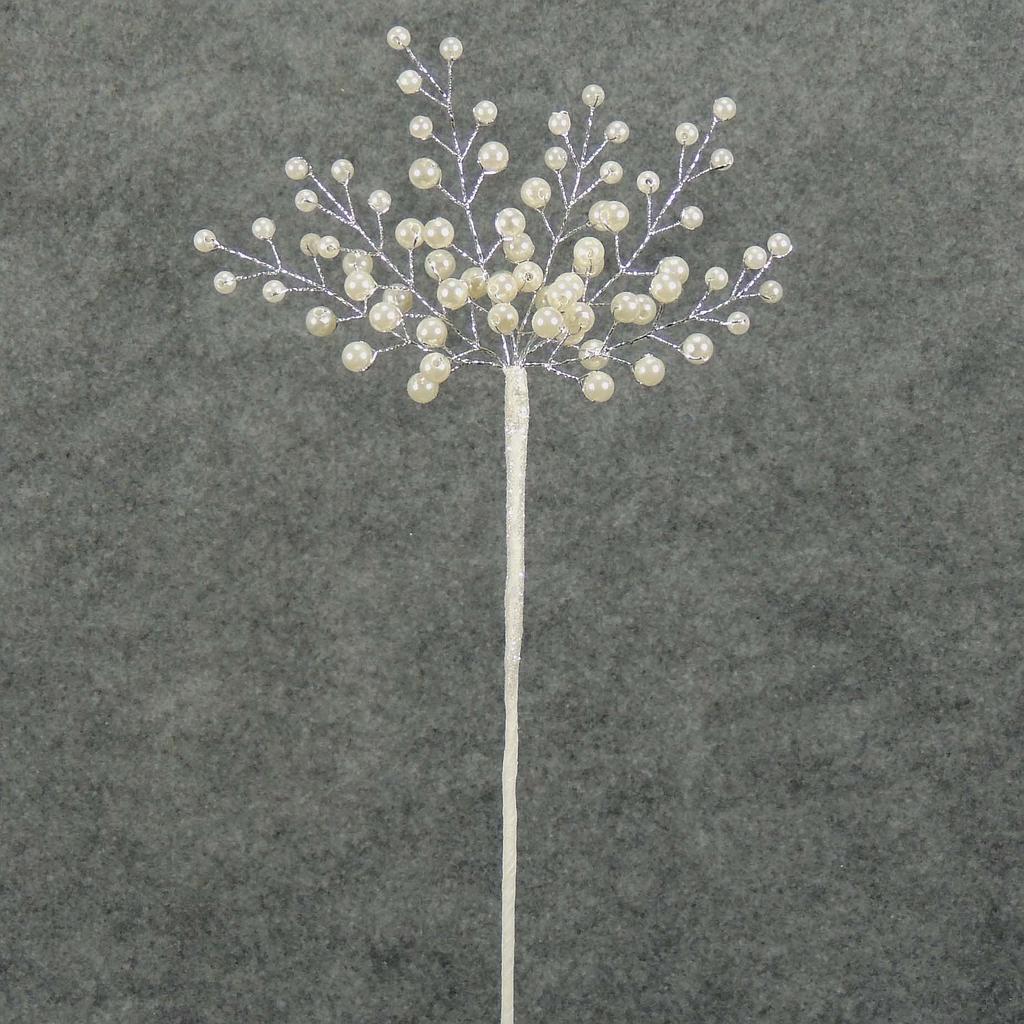 [SA5079] 10" PEARL FLOWER SPRAY WHITE W/GLITTER