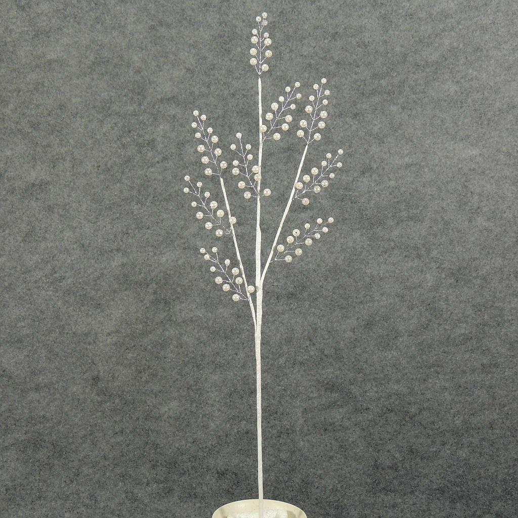 [SA5080] 24" PEARL STEM SPRAY WHITE W/GLITTER