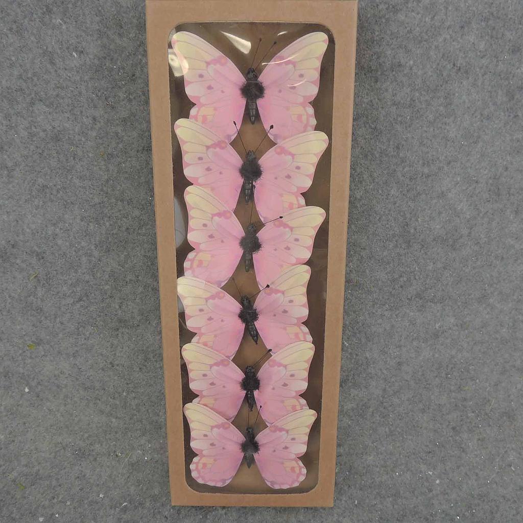3" BUTTERFLY PRINTED W/WIRE 6/BOX PINK/CREAM