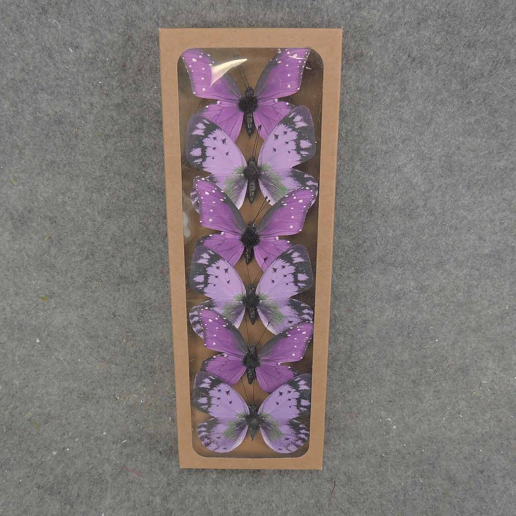 3" BUTTERFLY PRINTED W/WIRE 6/BOX 2-AST PURPL
