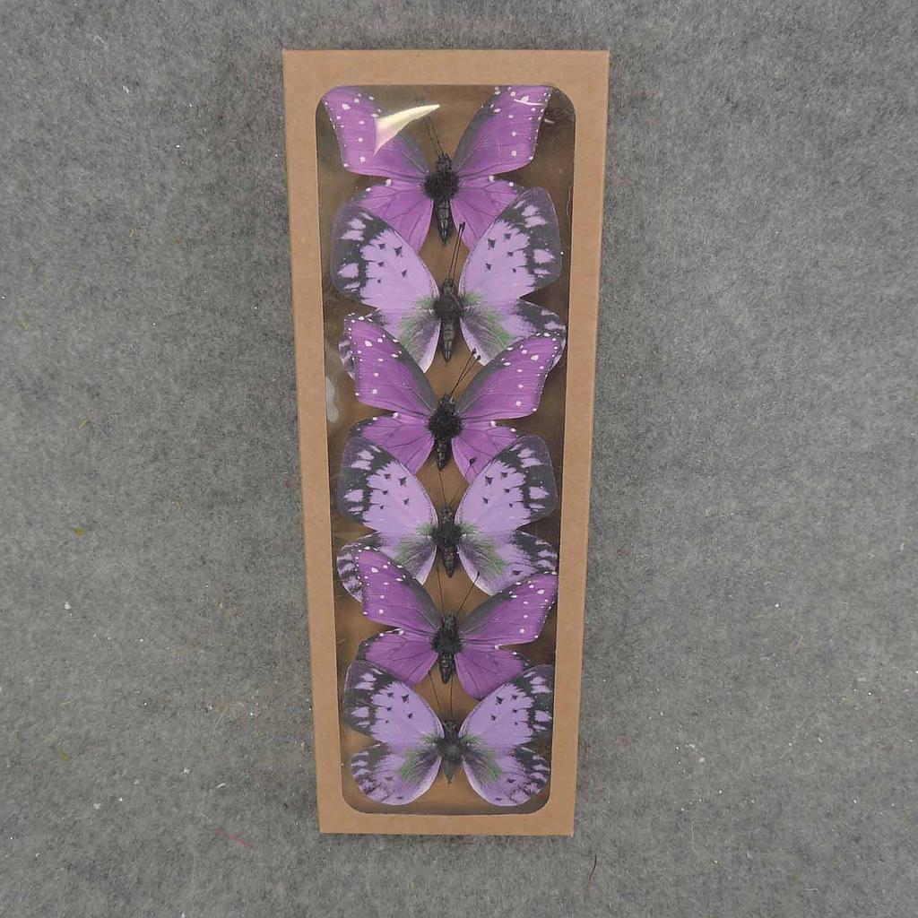 BUTTERFLY PRINTED 3" W/WIRE 6/BOX 2-AST PURPL