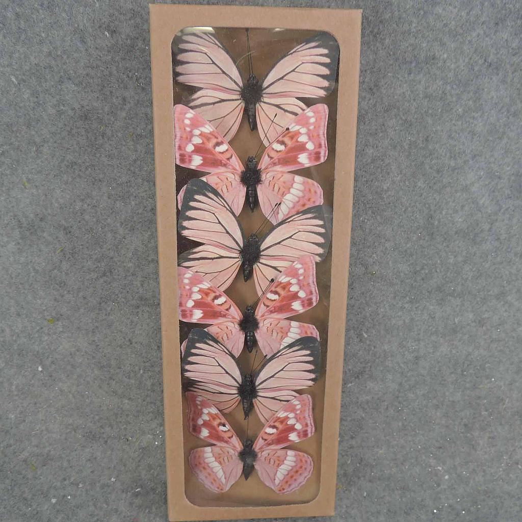 3" BUTTERFLY PRINTED W/WIRE 6/BOX 2-AST PINK