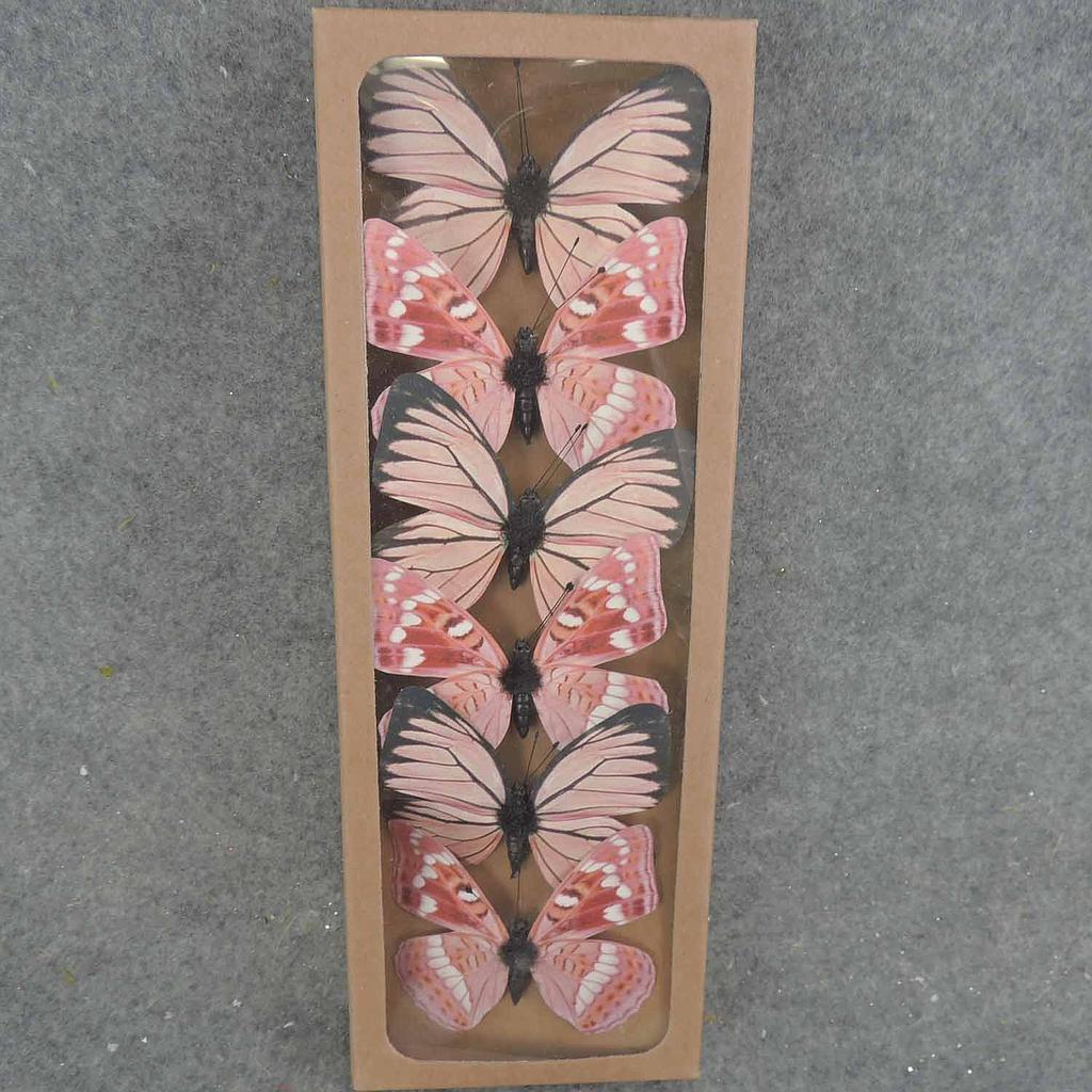 BUTTERFLY PRINTED 3" W/WIRE 6/BOX 2-AST PINK