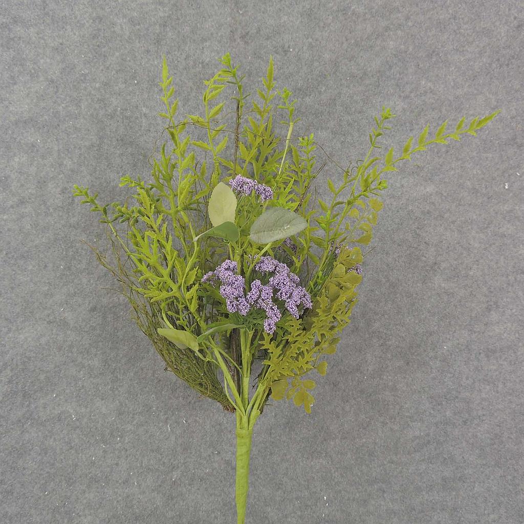 21" MIXED FOLIAGE BUSH H/WRAP W/PURPLE QAL