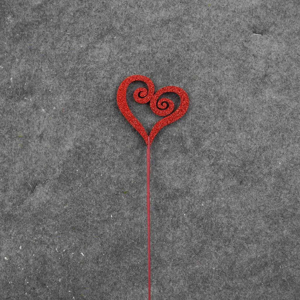 HEART PICK 17.25" W/GLITTER (6/BAG) RED