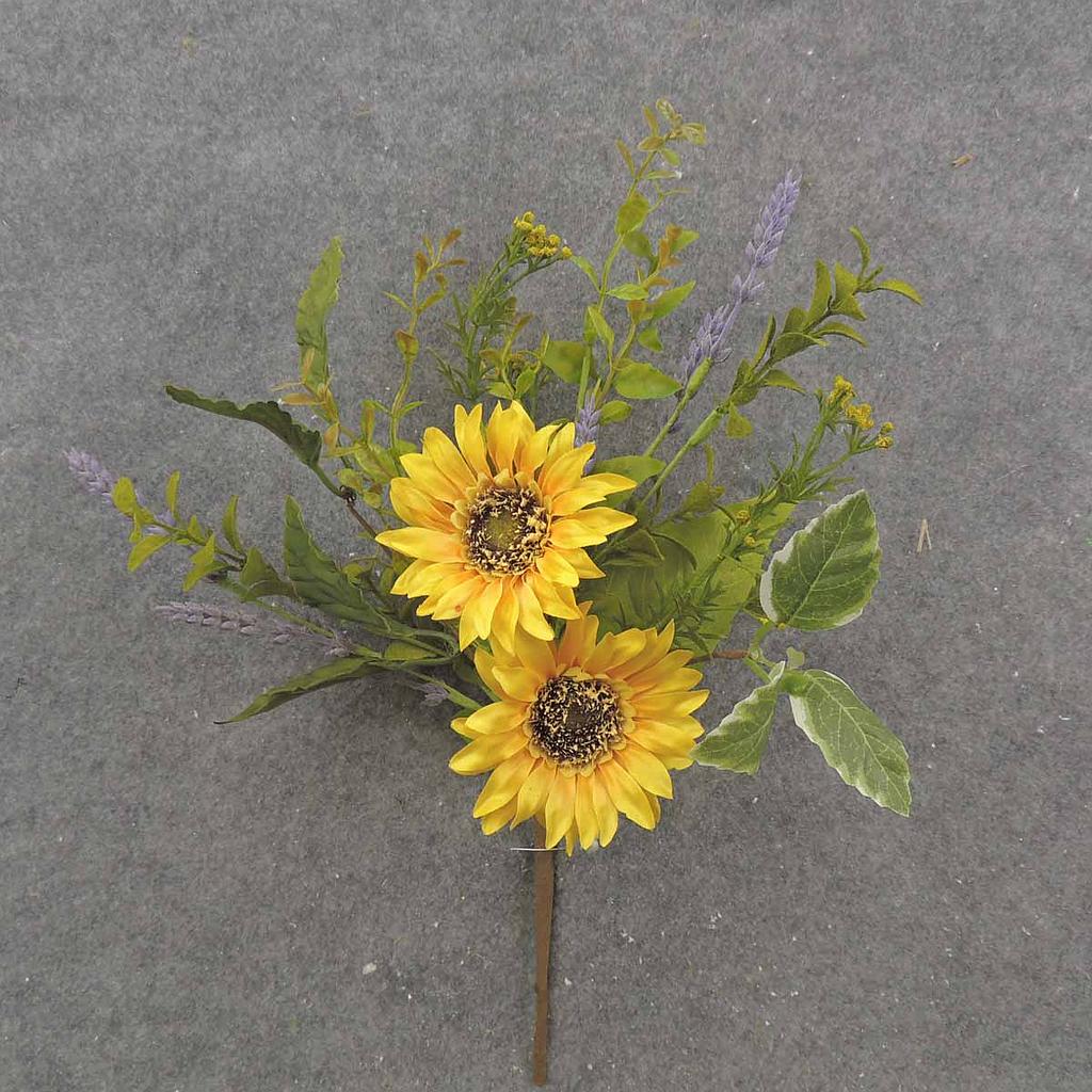 13" SUNFLOWER/FOLIAGE PICK W/HEATHER