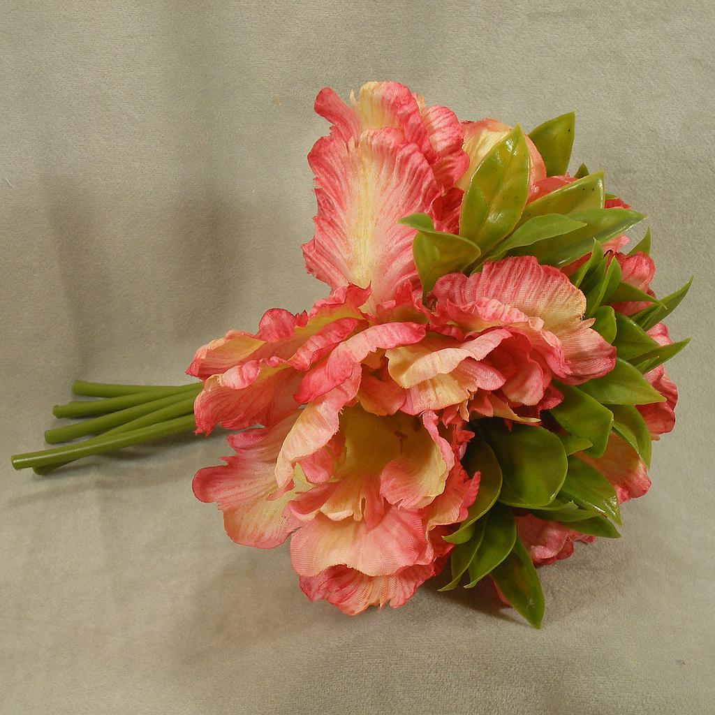 TULIP PARROT W/GRASS BUNDLE 10"  PINK