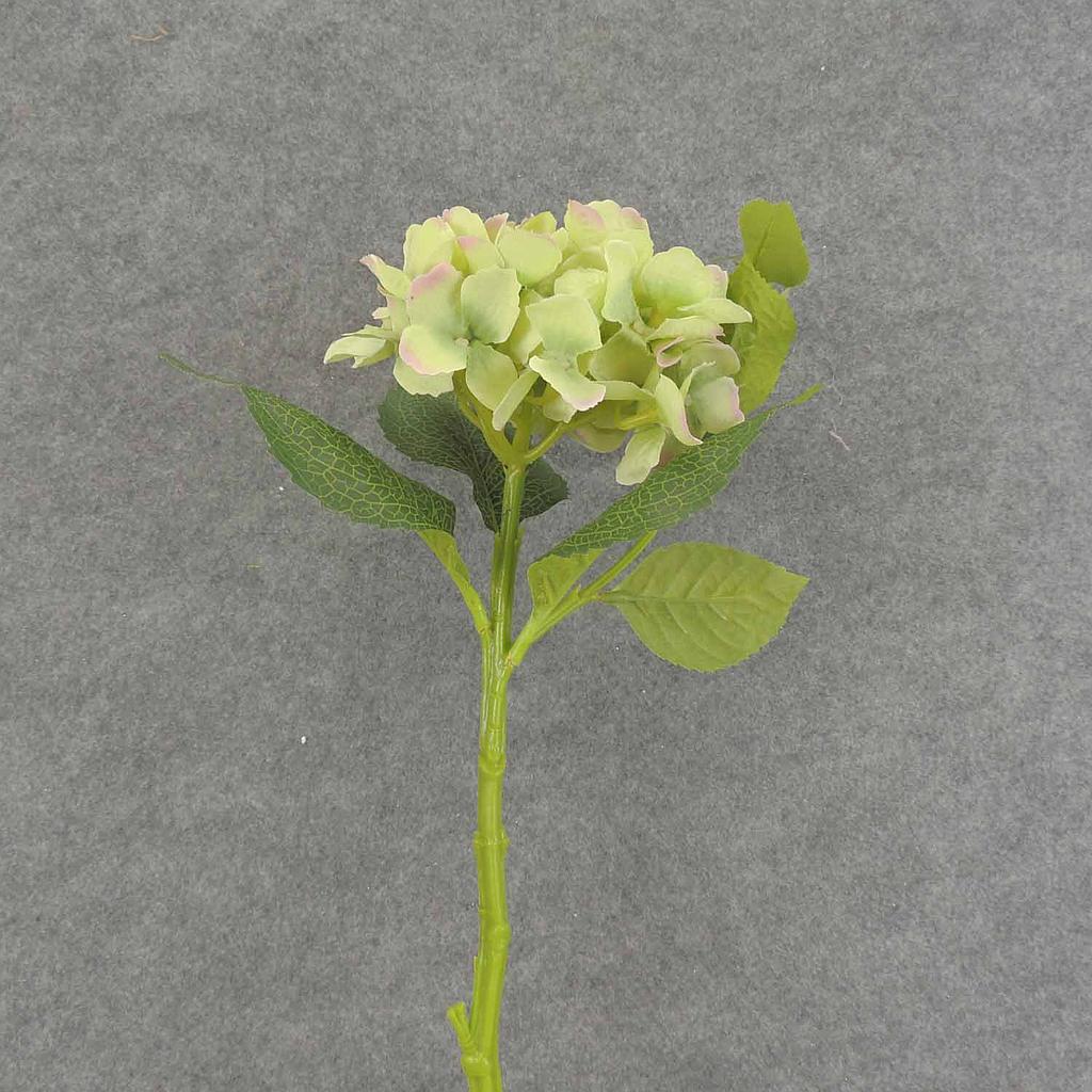 HYDRANGEA STEM 15" W/LEAVES  LIGHT GREEN/PURPLE