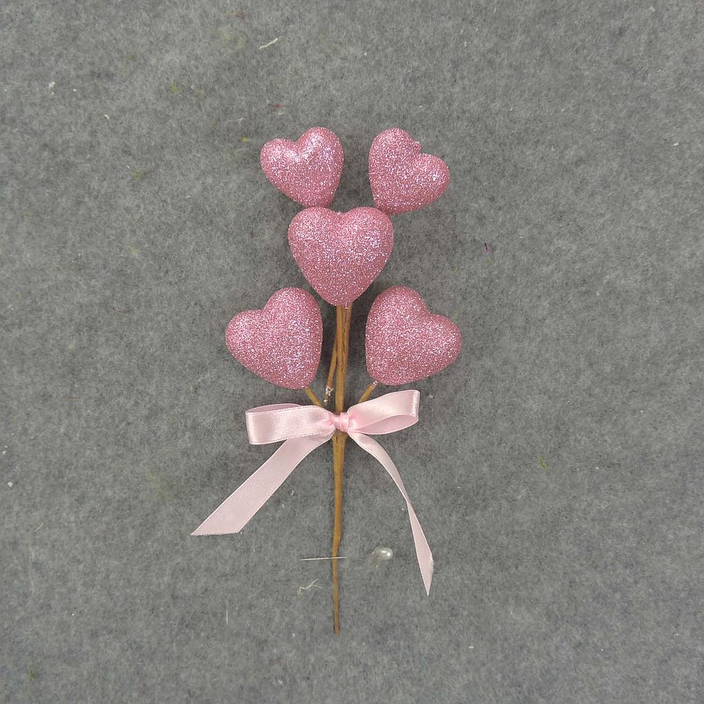 HEART GLITTER PICK X6 9.5" PINK W/ BOW