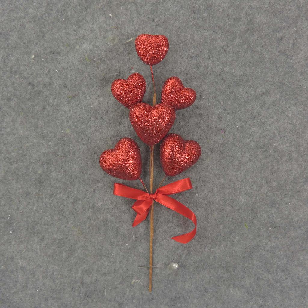 HEART GLITTER PICK X6 9.5" RED W/ BOW