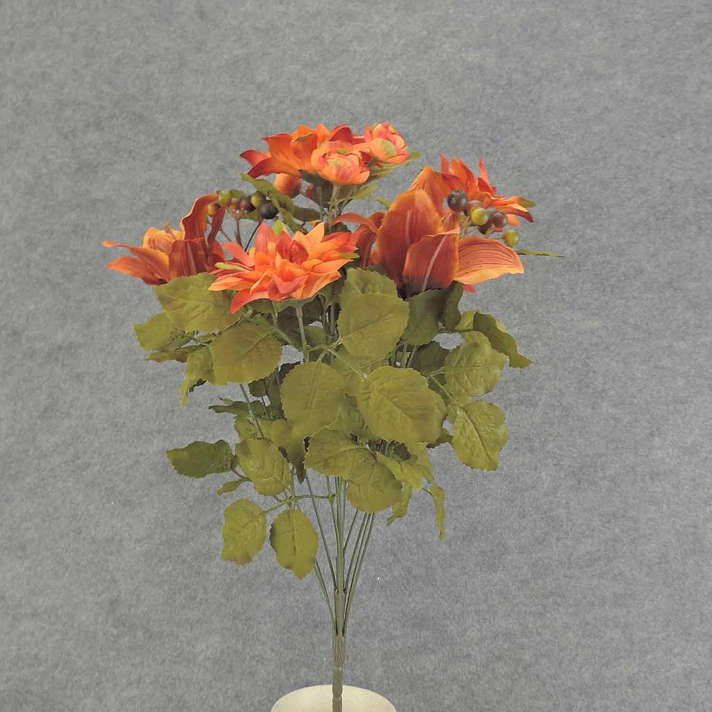[SBF6116-ROR] 21" DAHLIA/LILY BUSH X12 RED/ORANGE